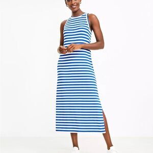 Loft Blue and White Stripe Ribbed Midi Dress